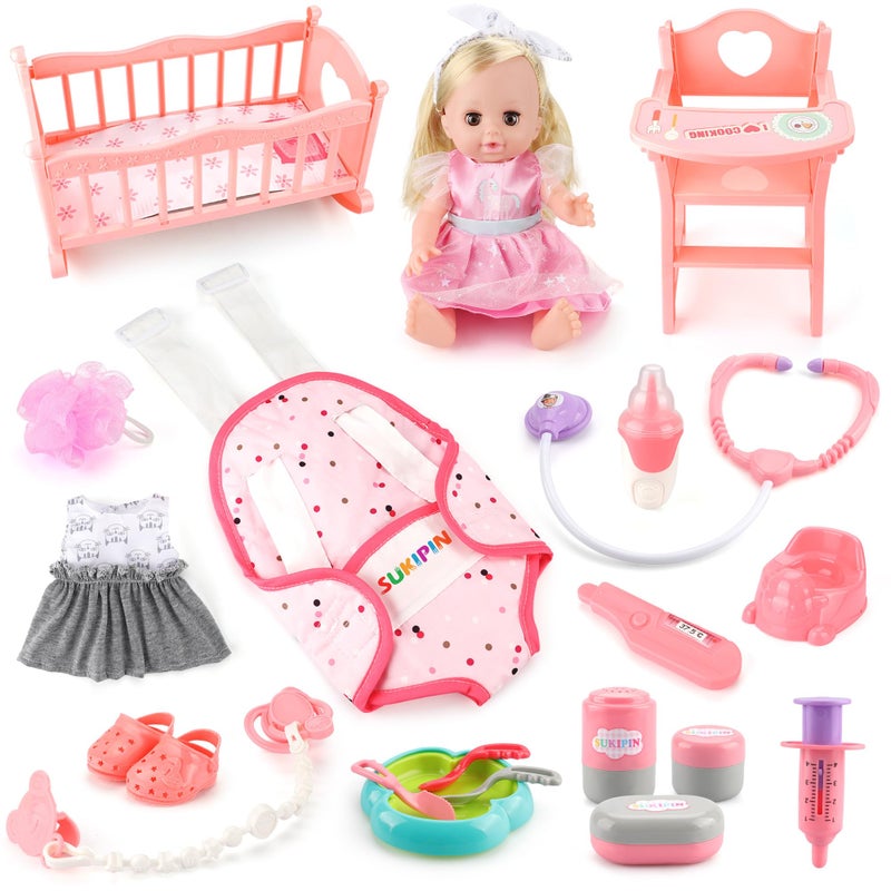 SUKIPIN Baby Doll Playsets for Girls  Baby Doll with Accessories Set for Girls 3-5  Baby Doll Set for 3 4 5 Year Old Girls Gifts  Stocking Stuffers for Toddlers Kids (Doll Playset) - Image 1